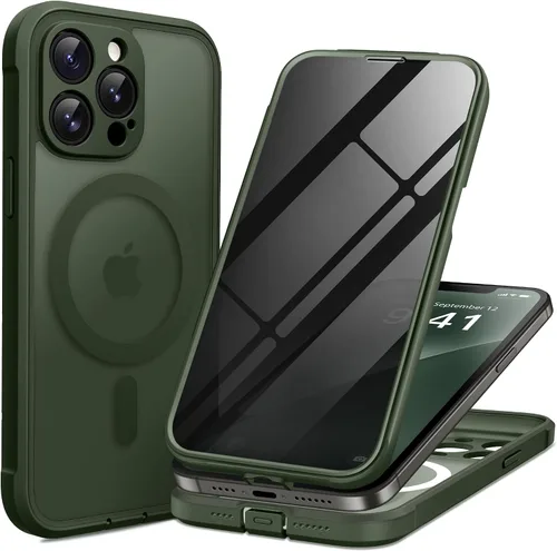 Vista 37 de BERFY Funda para iPhone 17 Pro Max, compatible con MagSafe, protector de pantalla de vidrio integrado, protección de cámara, funda de cuerpo