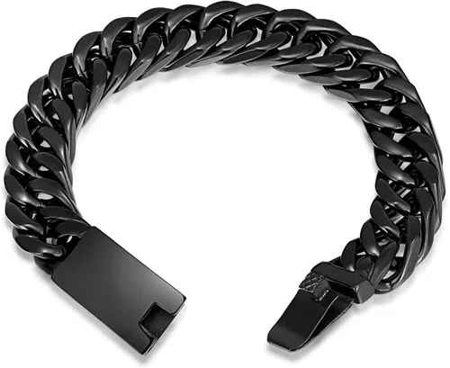 Vista 6 de ROWIN&CO Stainless Steel Curb Cuban Link Bracelets for Men, Black18K Gold PlatedRainbow, Nickel-free, Hypoallergenic Jewelry, Miami Cuban Link Curb