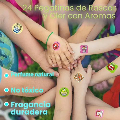 Vista 2 de Calcomanías para rascar y oler, 576 piezas de calcomanías con olor a frutas y alimentos, 24 hojas de aromas, 144 diseños, calcomanías de recompensa
