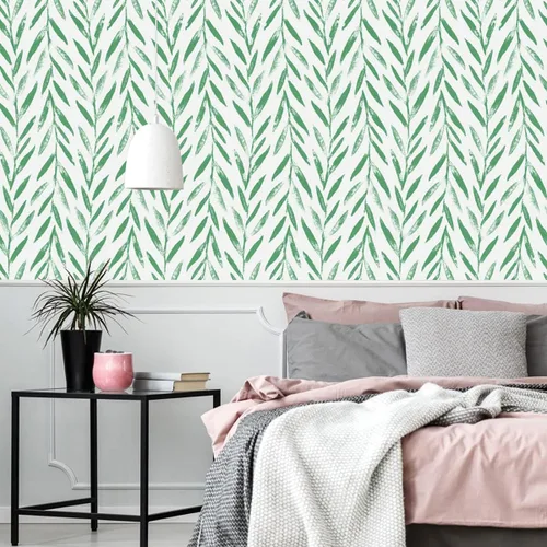 Vista 3 de Wudnaye Papel tapiz de hojas verdes para despegar y pegar, papel tapiz floral de 17.7 x 118 pulgadas, papel de contacto floral moderno