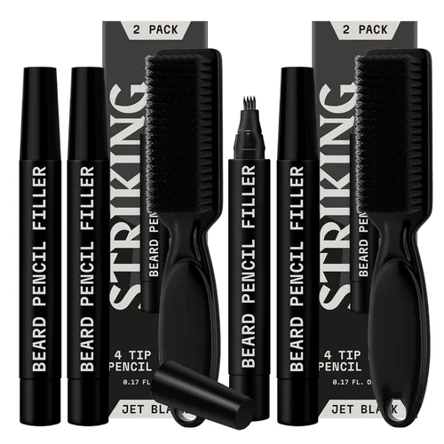 Vista 9 de Striking Viking Lápiz de barba – marrón oscuro, paquete de 2 – Tinte temporal para barba – Impermeable a prueba de sudor de larga duración
