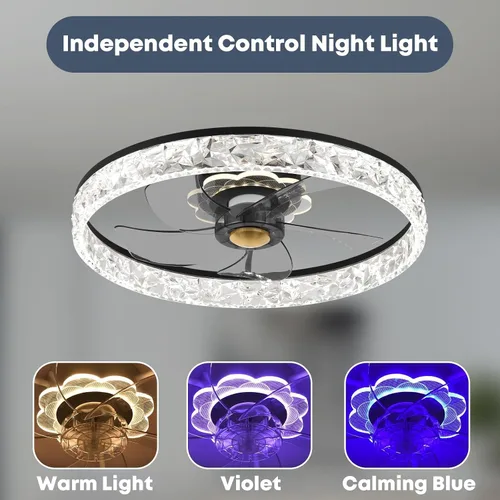 Vista 2 de Fszdorj 20'' Ceiling Fan with Light, Upgraded Low Profile Ceiling Fan with Light, Dimmable Flush Mount Ceiling Fan with Light, Fan light, 6 Speeds
