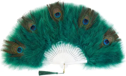 Vista 14 de BABEYOND - Abanico de mano plegable de plumas de marabú de los años 20 Blanco roto