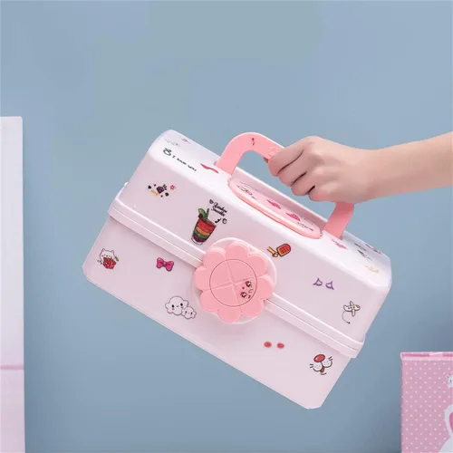 Vista 7 de MASKMELLOW Shapeazy - Organizador de accesorios para el cabello para niñas, caja de plástico de 3 capas con bandeja plegable y asa, contenedor
