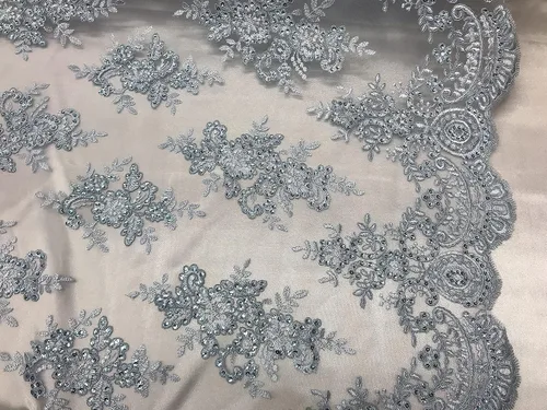 Vista 3 de Valentina Textil Lentejuelas Tela de encaje con adornos en malla VT-012 (1 yarda, azul bebé)