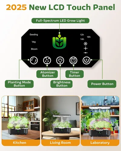 Vista 3 de Kit de sistema de cultivo hidropónico Misting de 15 cápsulas para jardín de hierbas inteligente para interiores con panel táctil LCD de 6 L, tanque