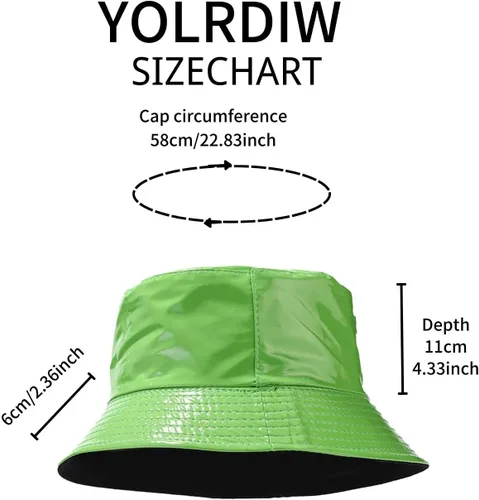 Vista 6 de yolrdiw Sombrero de cubo de cuero PU de moda unisex Gorra de pescadores impermeable reversible brillante