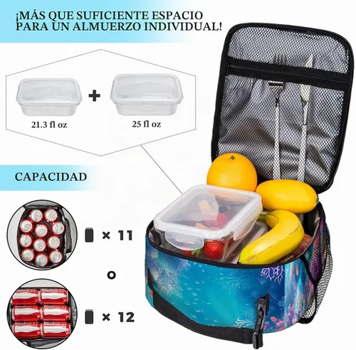Vista 2 de Axolotls - Lonchera para niñas y niños, con diseño de animales del océano azul, reutilizable, aislada, impermeable, a prueba de fugas, térmica