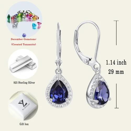 Vista 6 de YL Pendientes colgantes de plata de ley 925 para mujer, aretes de plata de ley 925, aretes de halo de lágrima y piedras preciosas de joyería, Metal