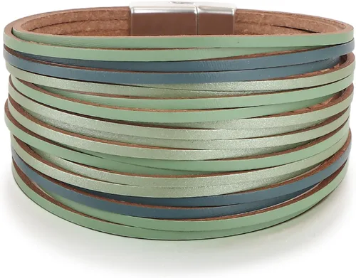 Vista 25 de Edoneery - Pulsera envolvente de cuero para mujer, brazalete de puño de múltiples capas hecho a mano estilo bohemio con cuentas de cristal
