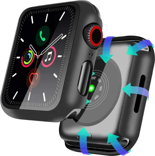 Vista 5 de YMHML Funda compatible con Apple Watch de 1.496 pulgadas Series 3/2/1 con protector de pantalla de vidrio templado integrado, protector delgado