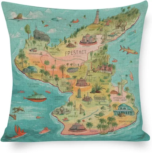 Vista 16 de Fundas de almohada Florida Keys - Funda de almohada con mapa colorido de isla de viajes y atracciones, mapa del estado de EE. UU., Fundas
