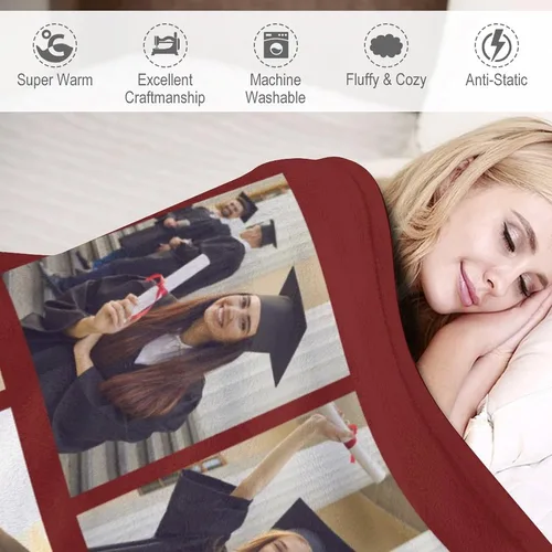 Vista 3 de Manta personalizada con fotos/texto, manta personalizada con imagen, regalos de graduación para la clase de 2024, regalos conmemorativos