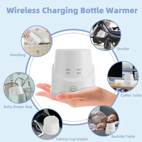 Vista 8 de Fafeicy Calentador de biberones portátil, calentador rápido de leche para bebés, calentador USB inalámbrico con batería de 4500 mAh, calefacción PTC