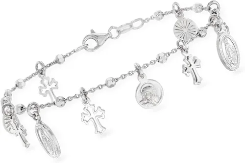 Vista 3 de Ross-Simons Pulsera de plata de ley italiana con dije religioso, Plata de ley, no conocido
