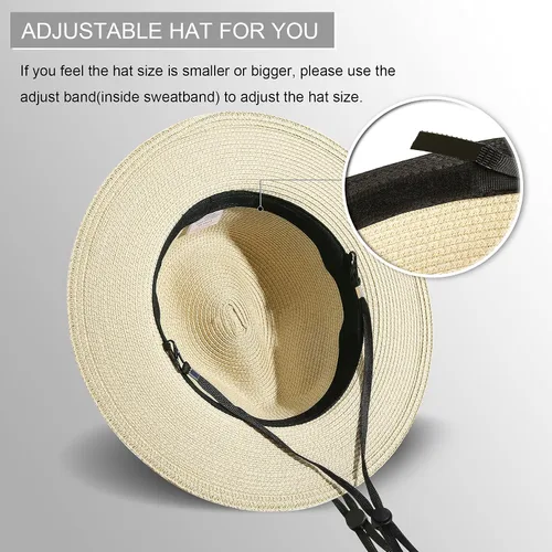 Vista 3 de Lanzom - Sombrero de paja playero para mujer, de ala ancha, plegable, estilo Fedora, UPF50+