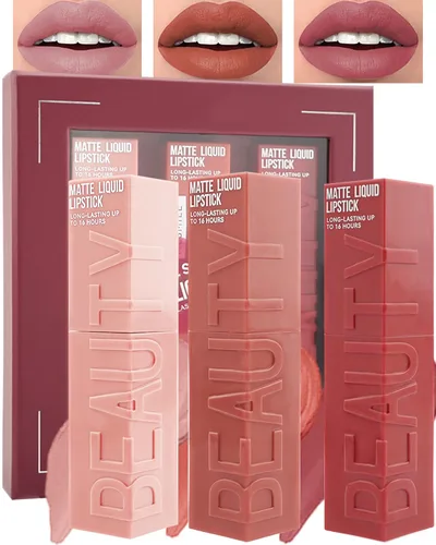 Vista 17 de Lápiz labial líquido mate para mujeres - 2 unidades, rosa nude y rojo vino, tinte labial altamente pigmentado, brillo labial mate aterciopelado