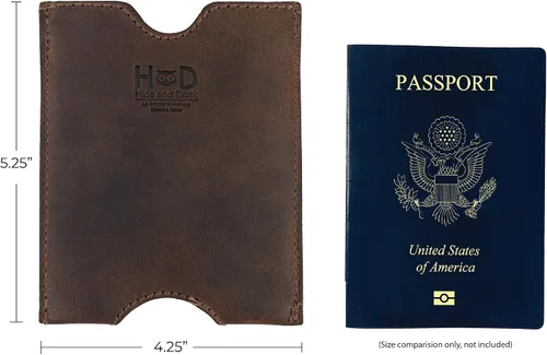Vista 6 de Hide & Drink, Funda de bolsillo para pasaporte de viaje hecha a mano de cuero de grano completo, Bourbon Marrón, Classic