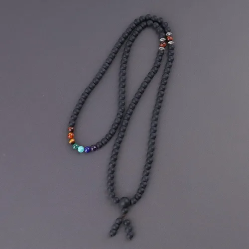Vista 5 de COAI 108 Japa Mala 7 Chakra Stone Wrap Pulsera Collar