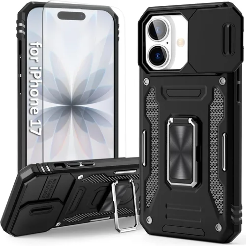 Vista 9 de Funda compatible con iPhone17 Pro con soporte, cubierta de cámara y protector de pantalla HD, doble capa a prueba de golpes, protección contra
