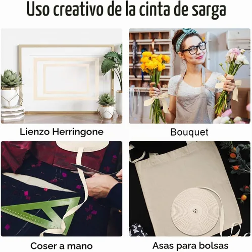 Vista 5 de Willbond Cinta de sarga de algodón 100% 1/2 pulgada x 25 yardas espiga de Beige