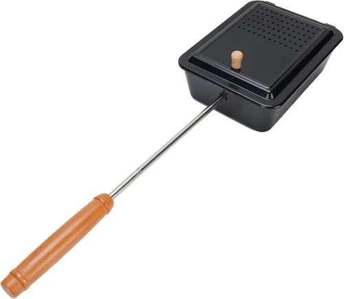 Vista 8 de Popcorn Popper - Máquina de palomitas de maíz con mango de madera de hierro fundido para patio trasero, caravana, camping y uso doméstico