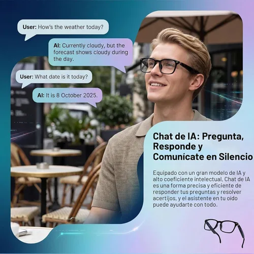 Vista 3 de Gafas inteligentes AI con traducción de 164 idiomas y audio Negro