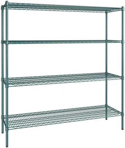 Vista 96 de Kit de 4 estantes de epoxi verde NSF de 21 x 72 pulgadas con postes de 86 pulgadas, estantería de almacenamiento resistente, kit de estantería