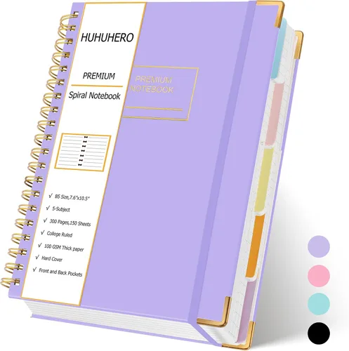 Vista 8 de Huhuhero Cuaderno de 5 materias, 240 páginas rayadas diario en espiral con rayas universitarias, 7.6" x 10.5" B5 cuadernos de tapa dura
