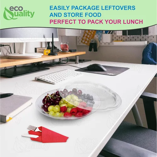 Vista 8 de Cuencos para ensalada de 64 onzas con tapas, recipientes anchos desechables de plástico transparente para ensalada, herméticos, para almuerzo