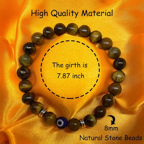 Vista 2 de HOHOTANG Pulsera contra el mal de ojo para hombre, pulsera de cuentas de piedra natural, amuleto de protección de la suerte para hombres, familiares