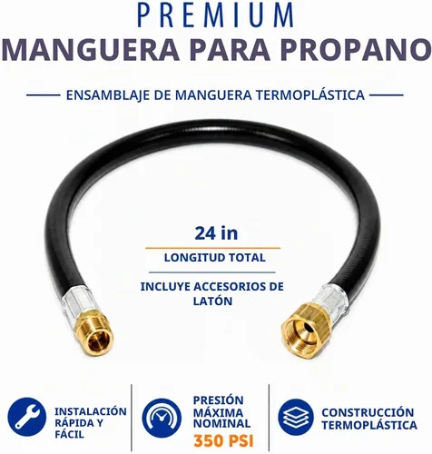 Vista 4 de Flame King Conjunto de manguera de plástico termoplástico de propano de 24 pulgadas, diámetro interior de 3/8 pulgadas, MPT de 3/8 pulgadas x brida
