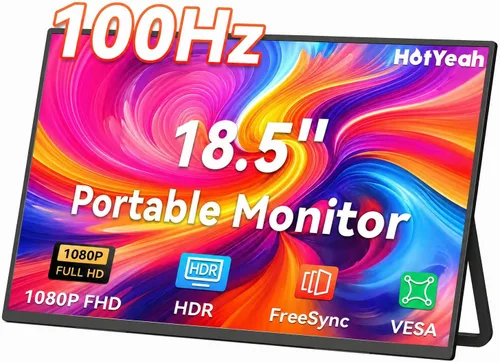 Vista 10 de HotYeah Monitor portátil, 15.6 pulgadas 1080P FHD monitor para laptop USB-C HDMI pantalla externa de computadora HDR FreeSync IPS con soporte