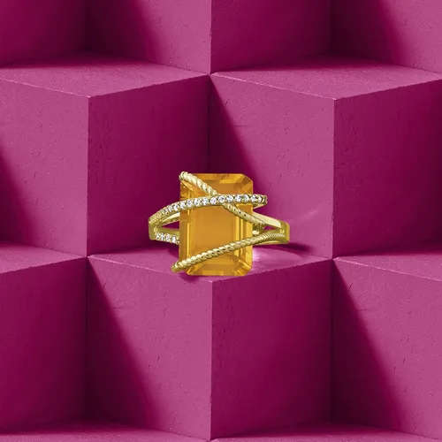 Vista 4 de Ross-Simons Anillo de diamantes de 7.00 quilates y citrino de 0.15 qt t t en oro amarillo de 14 quilates