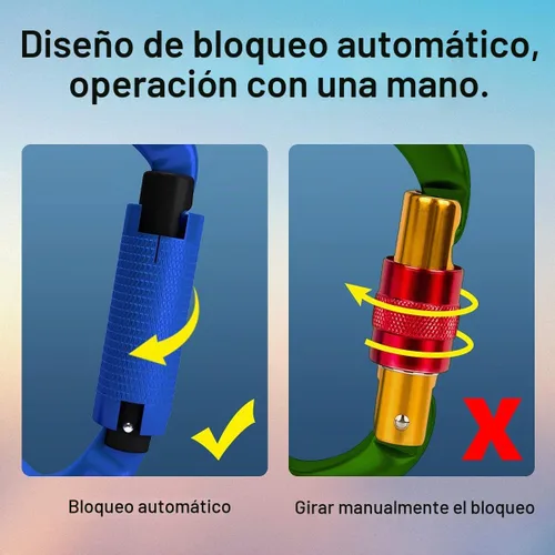 Vista 4 de Mosquetones de Escalada en Roca con Bloqueo Automático, Certificados UIAA Profesionales 25KN (5620 lbs) Mosquetones Resistentes para Rappel 10
