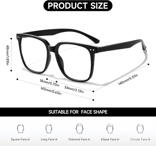 Vista 5 de Oversized Square Blue Light Blocking Glasses for Women Men, Anti Glare Computer Glasses, Reduce Eye Strain
