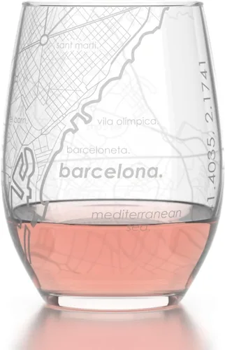 Vista 3 de Well Told Copa de vino grabada con mapa de España de Barcelona sin tallo, copa de vino grabada con mapa de la ciudad, regalo para los amantes