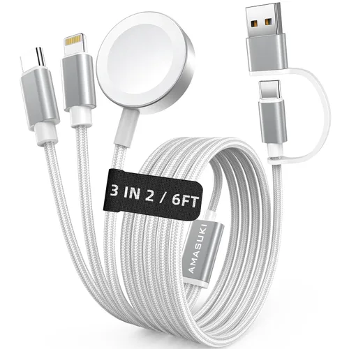 Vista 16 de Esenciales de viaje para Apple Watch, esenciales para acampar en cruceros, cable de carga múltiple, puertos de carga 3 en 2 para iWatch Series Negro