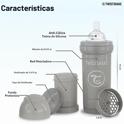 Vista 4 de Twistshake Biberones anticólicos – Biberones prémium de 8.8 fl oz/8 onzas con recipiente de almacenamiento de leche de 3.4 fl oz para una