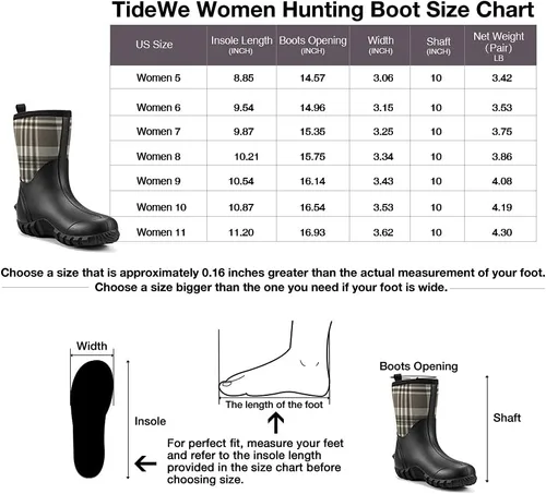 Vista 6 de TIDEWE Botas de goma para mujer botas de lluvia aisladas de neopreno de 0217in con vástago de acero botas de caza impermeables de media pantorrilla