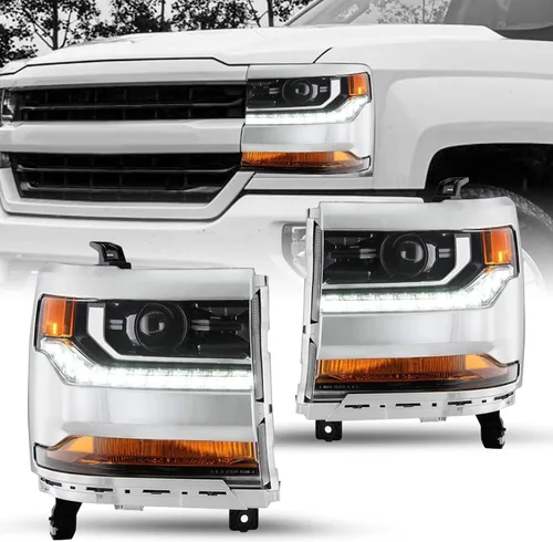 Vista 23 de JSBOYAT HID/Xenon para Chevy Silverado 1500 2016-2019 Conjunto de Faros Delanteros de Repuesto Proyector LED DRL Estilo OE de Fábrica Par Juego