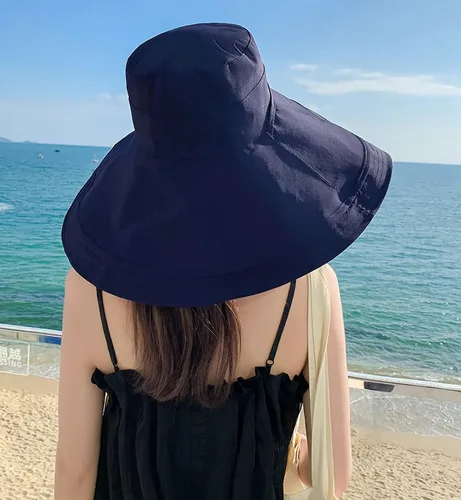 Vista 31 de Sombrero de sol de ala súper ancha para mujer, de algodón, plegable, reversible, con borde con cable, protección UV, verano, playa, viajes, jardín