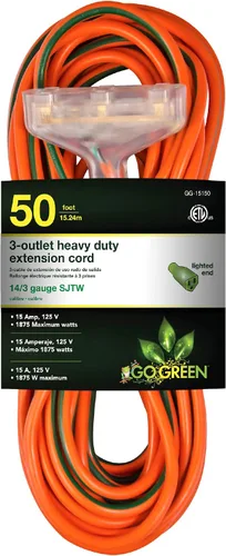 Vista 14 de GoGreen Power (GG-15225) Cable de extensión SJTW de 3 salidas de 12/3 de 25 pies, extremo iluminado, 25 pies