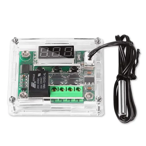 Vista 2 de UMLIFE 2 piezas de módulo controlador de temperatura con estuche, XH W1209 pantalla LED módulo termostato digital con sonda NTC impermeable -50~110℃