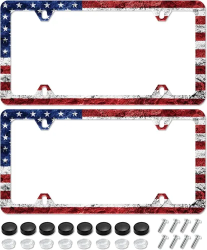 Vista 12 de UNINDREM - 2 piezas de marco para placa con bandera estadounidense, de acero inoxidable, a prueba de óxido, decoración de piezas de automóvil