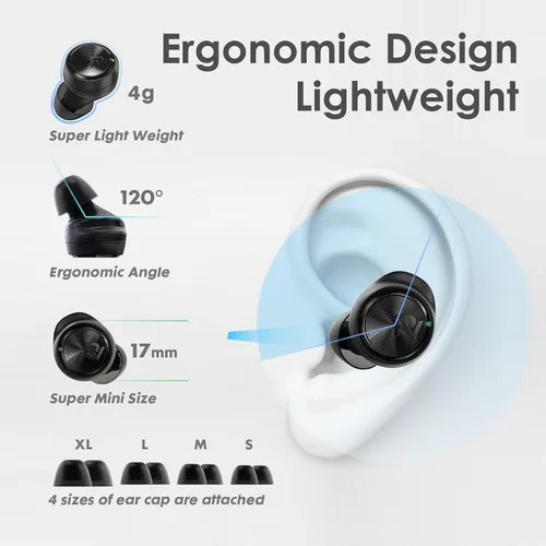 Vista 3 de PALOVUE Auriculares inalámbricos, auriculares intrauditivos con Bluetooth 5.3, micrófono integrado, estéreo de graves profundos, con estuche de Negro