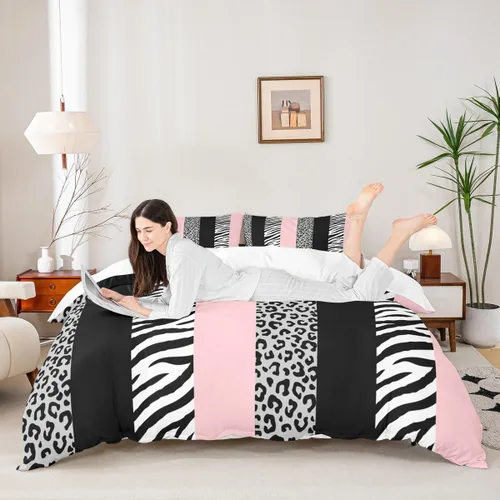 Vista 16 de Juego de funda de edredón para niños con estampado de leopardo, tamaño individual, juego de ropa de cama de moda de piel de guepardo abstracto