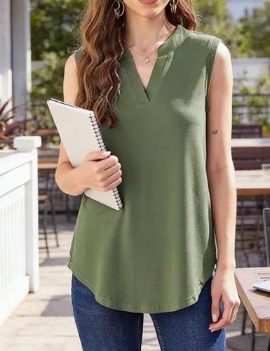 Vista 5 de Halife Women's Sleeveless Floral Print V Neck Tunic Tank Tops Blouse Shirts