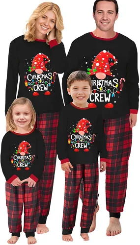 Vista 48 de Awoscut - Conjunto de pijamas navideños a juego, con estampado en la parte superior y pantalones a cuadros #B-7