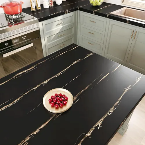 Vista 7 de YENHOME Papel pintado de mármol negro con veteado vertical para despegar